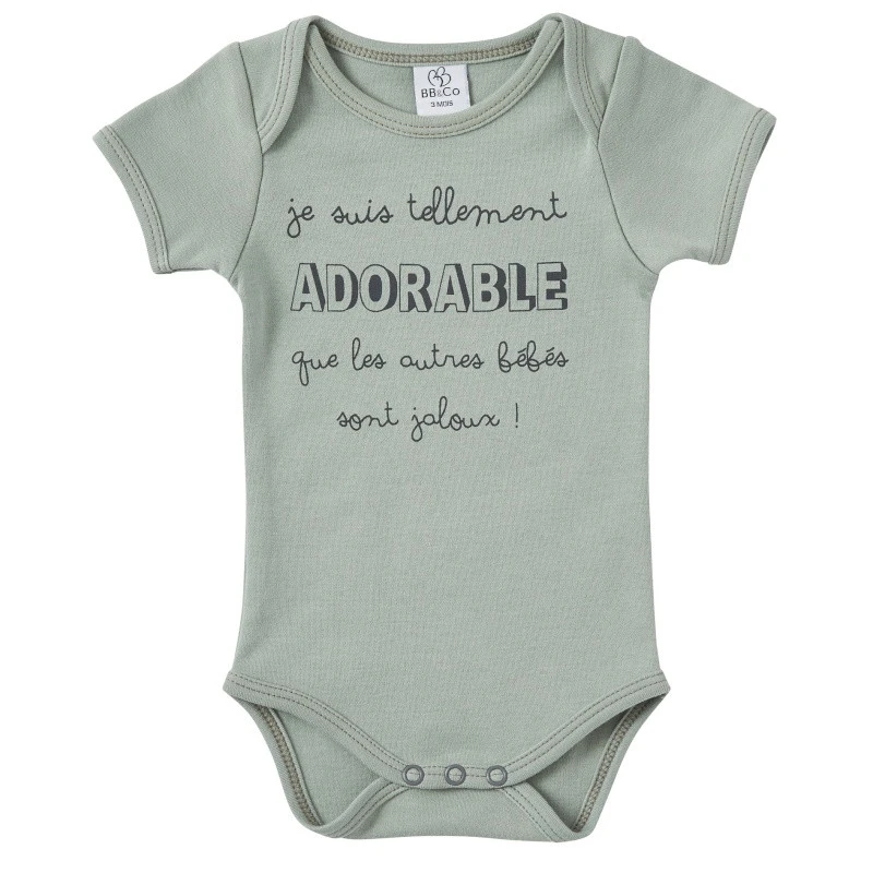 Body Manches Courtes 6m BB&CO Vert De Gris "Je Suis Tellement Adorable" 3 Body Manches Courtes 6m BB&CO Vert De Gris "Je Suis Tellement Adorable"