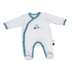 Pyjama Velours 1 Mois Blanc/turquoise SAUTHON New Lazare