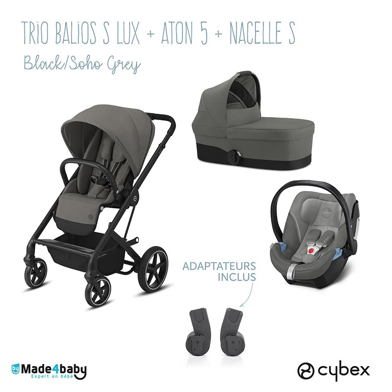 Trio Poussette Balios S Lux + Siège Aton 5 + Nacelle Cot S CYBEX Black/Soho Grey 3 Trio Poussette Balios S Lux + Siège Aton 5 + Nacelle Cot S CYBEX Black/Soho Grey