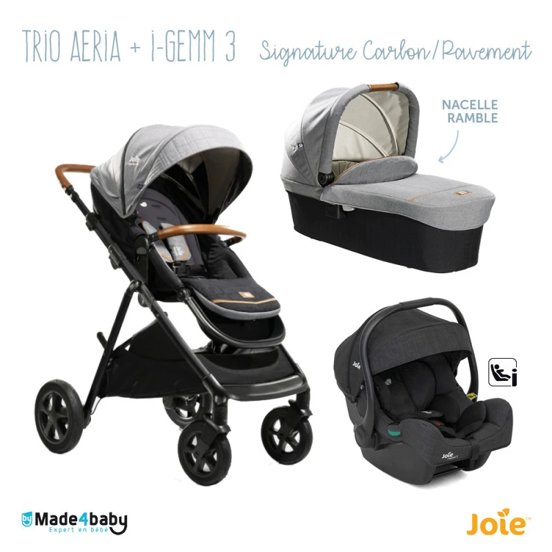 Trio Poussette Aeria + Nacelle Ramble + Siège I-Gemm 3 JOIE Signature Carbon/Pavement 3 Trio Poussette Aeria + Nacelle Ramble + Siège I-Gemm 3 JOIE Signature Carbon/Pavement