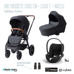 Trio Poussette Crios 3.0 + Nacelle PERICLES Fishbone Antra + Cloud T I-Size CYBEX
