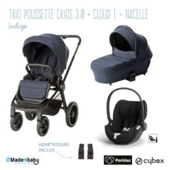 Trio Poussette Crios 3.0 + Nacelle PERICLES Indigo + Cloud T I-Size CYBEX