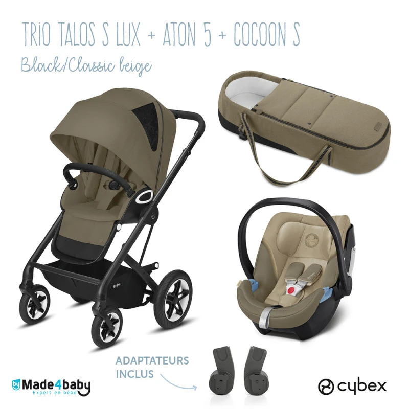 Trio Poussette Talos S Lux + Siège Aton 5 + Cocoon S CYBEX Black/Classic Beige 3 Trio Poussette Talos S Lux + Siège Aton 5 + Cocoon S CYBEX Black/Classic Beige