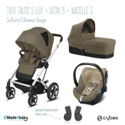 Trio Poussette Talos S Lux + Siège Aton 5 + Nacelle Cot S CYBEX Silver/Classic Beige